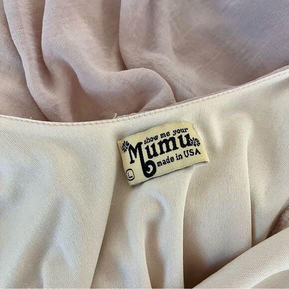 show me your mumu bombshell dress tan cream chiffon open back flowy sz. Large - Picture 6 of 8